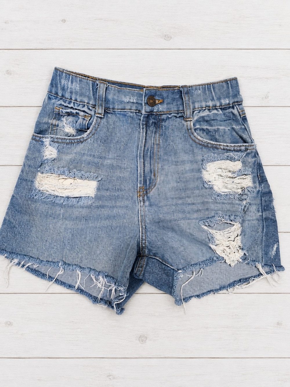 Rewash Light Blue Distressed High-Waist Jean Shorts